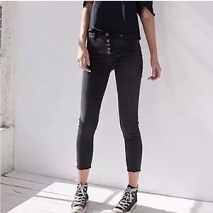 Free People Buttonfly Black Cropped Raw Hem Jeans